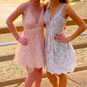 Pink v neck mini dress